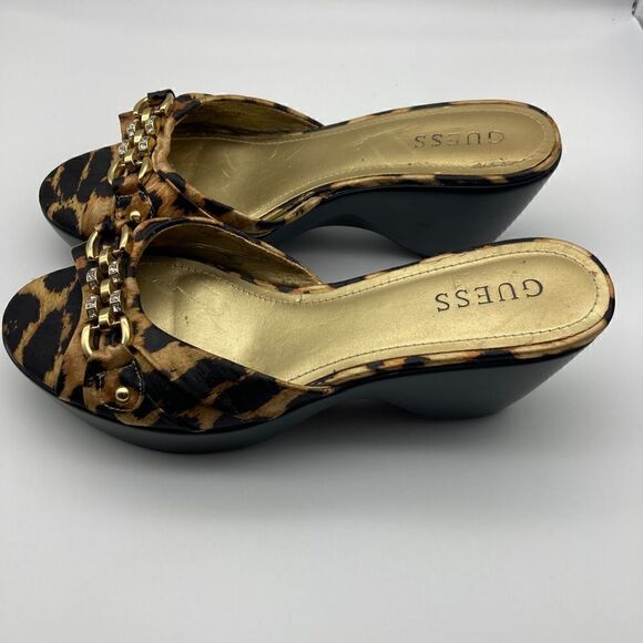 Guess Leopard Print Wedge Sandals Size 8,5M - Picture 4 of 8